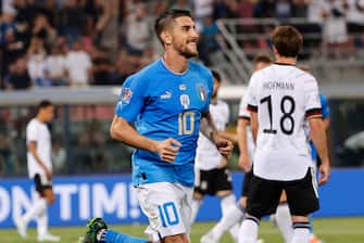 Italy's Lorenzo Pellegrini  jubilites      after scoring the goal during the Uefa Nations League,group A3, soccer match Italy vs Germany at Renato Dall'Ara stadium in Bologna, Italy, 04 June 2022. ANSA /SERENA CAMPANINI

