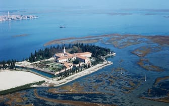 San Francesco del Deserto Island with the monastic complex founded by Saint Francis of Assisi, Venetian Lagoon, Venice, Veneto, Italy. (Photo by DeAgostini/Getty Images)