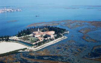 San Francesco del Deserto Island with the monastic complex founded by Saint Francis of Assisi, Venetian Lagoon, Venice, Veneto, Italy. (Photo by DeAgostini/Getty Images)