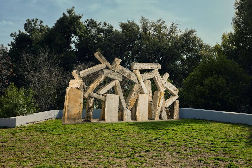 The Callas, PUNKTHENON (2022), Athenian pavement marbles, cement. Courtesy of the artists and Onassis Stegi