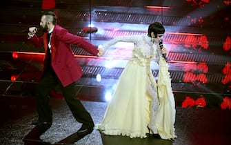 Italian duo Coma Cose perform on stage at the Ariston theatre during the 75th edition of the Sanremo Italian Song Festival, in Sanremo, Italy, 11 February 2025. The music festival will run from 11 to 15 February 2025.  ANSA/ETTORE FERRARI