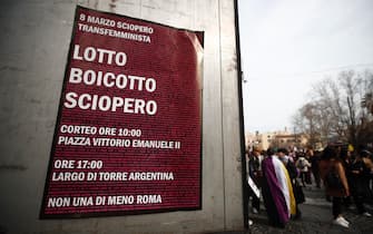 Striscioni alla manifestazione di "Non una di meno" per la Festa della Donna a Roma, 8 marzo 2025.
ANSA/ANGELO CARCONI