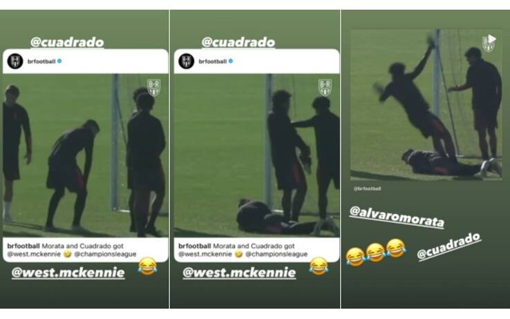 Lo scherzo di Morata e Cuadrado al compagno McKennie Lo scherzo di Morata e Cuadrado al compagno McKennie