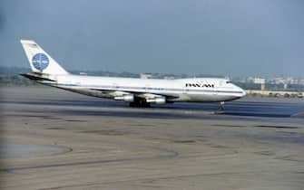 Picture released on September 6, 1986 of Pan Am Flight 73, after a 16-hour siege of the Boeing 747-121, hijacked on September 5, 1986, at Karachi airport, in Pakistan, by four armed men of the Abu Nidal Organization, as it headed out of Mumbai to Karachi en route to Frankfurt . (Photo by KRAIPIT PHANVUT / AFP) (Photo by KRAIPIT PHANVUT/AFP via Getty Images)