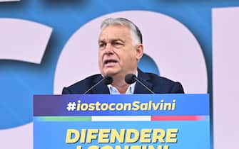 Viktor Orban during traditional Lega party rally in Pontida (Bergamo), 6 October 2024. 
ANSA/MICHELE MARAVIGLIA