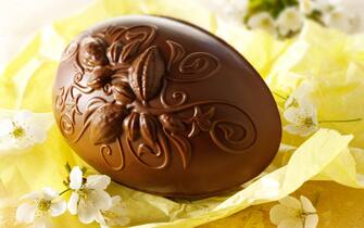 Traditional hand made decorated chocolate Easter eggs