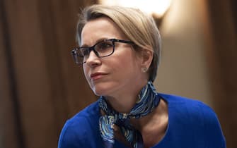 Emma Walmsley, chief executive officer of GlaxoSmithKline PLC, listens during a meeting with the Coronavirus Task Force and pharmaceutical executives in the Cabinet Room of the White House in Washington, D.C., U.S. on Monday, March 2, 2020. Executives told President Donald Trump they were making rapid progress on vaccines and antivirals to combat the coronavirus, which has infected about 100 people in the country and killed six. Photographer: Kevin Dietsch/UPI/Bloomberg