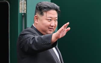RUSSIA, PRIMORYE REGION - SEPTEMBER 17, 2023: Kim Jong Un, President of North Korea's State Affairs Commission, departs from Primorsky-1 railway station in Artyom, 40km northeast of Vladivostok. Yuri Smityuk/TASS/Sipa USA