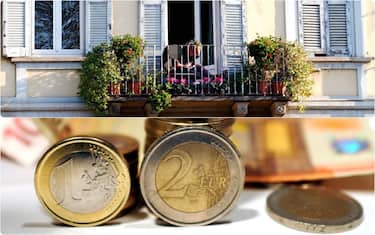 collage: balcone e soldi