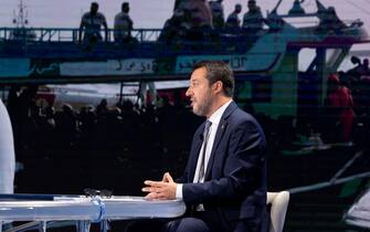 Italian Minister of Infrastructure and Sustainable Mobility, Matteo Salvini, attends the Raiuno Italian tv program "Porta a porta" conducted by Italian journalist Bruno Vespa, Rome, Italy, 24 October 2022.
ANSA/MASSIMO PERCOSSI