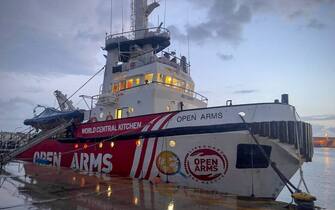 This handout picture released by the Spanish humanitarian NGO Proactiva Open Arms on March 9, 2024 shows the vessel, also called Open Arms, docked in the Cypriot port of Larnaca. A spokeswoman for Open Arms, a charity whose boat docked three weeks ago in the Cypriot port of Larnaca, said "everything will be ready to be able to set sail" later on March 9. The Spanish aid group has partnered with US charity World Central Kitchen to prepare the first aid delivery via the sea route that the EU Commission hopes will open this weekend. (Photo by PROACTIVA OPEN ARMS / AFP)