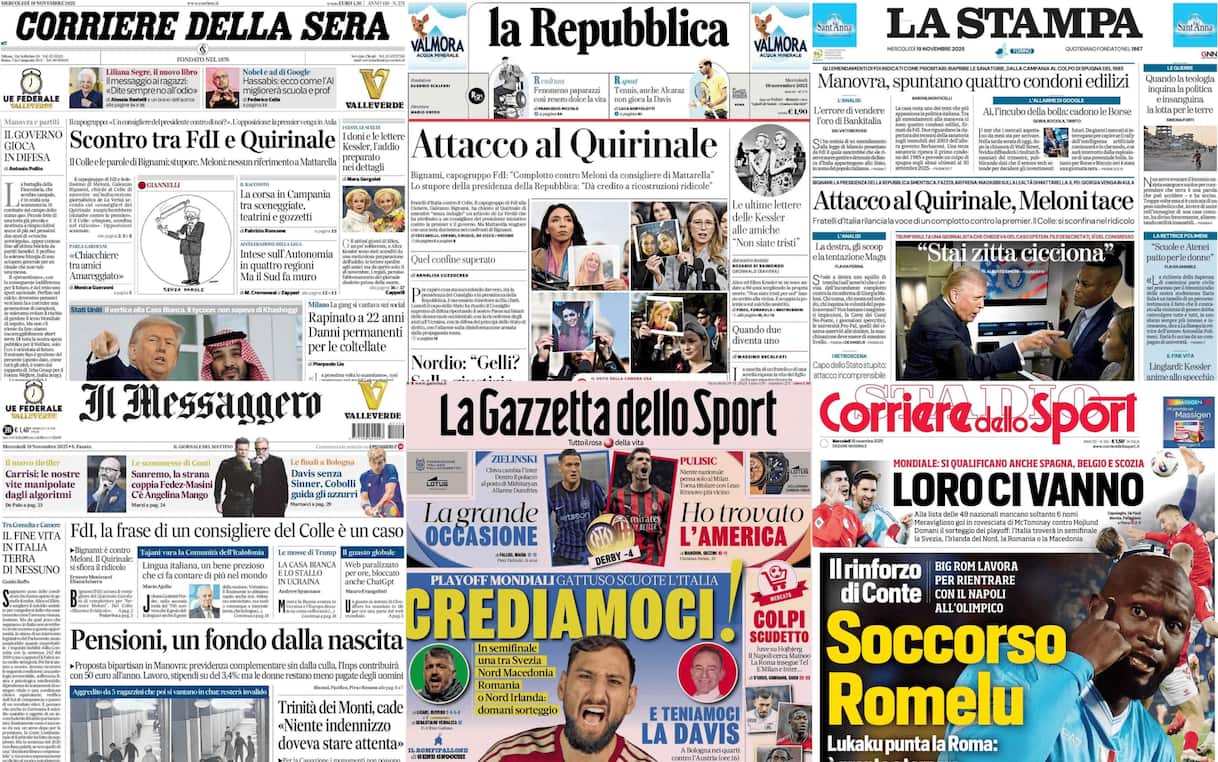 Le prime pagine dei quotidiani di oggi 19 novembre: la rassegna stampa