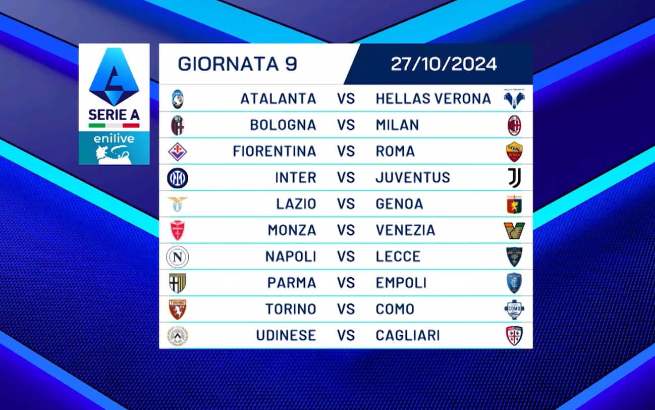 9 giornata serie a calendario