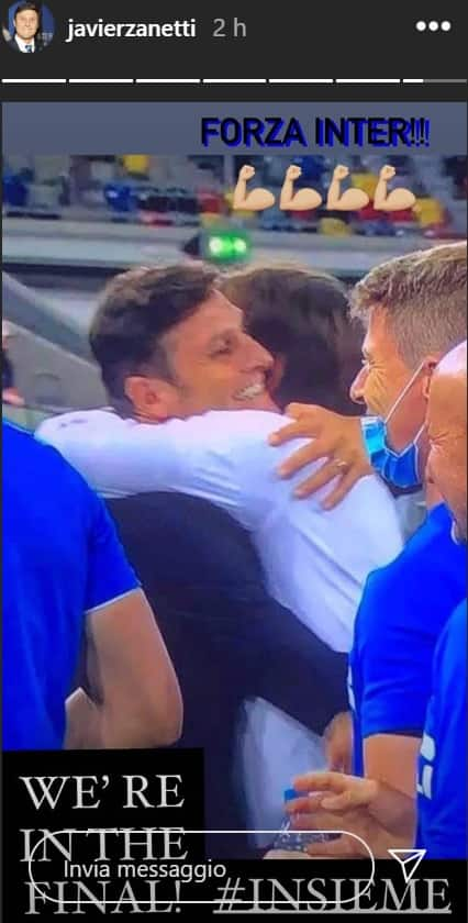 Dopo Zhang e Marotta, l'abbraccio di Conte con Zanetti (Instagram story)