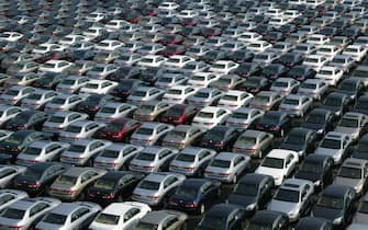 CHIBA, JAPAN - JANUARY 17:  About 3,000 Honda cars wait to be exported to North America at a port January 17, 2003 in Chiba, Japan. The strength of the Japanese yen against the U.S. dollar has adversely affected the export-dependent stock of Honda.