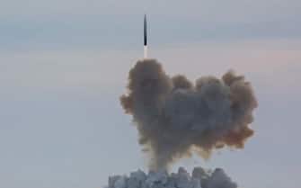 epa08092379 (FILE) - A frame grab taken from a handout file video released by the Press Service of the Ministry of Defence of the Russian Federation shows the launch of the first Avangard hypersonic missile system from the Dombarovsky position area, Russia, 26 December 2018 (issued 28 December 2019). Russian Defense Minister Shoygu announced on 27 December 2019, that the first regiment of Avangard hypersonic missiles have been put into service at an undisclosed location, suggesting the Urals, without providing further details. President Putin, who unveiled images of the new weapon in 2018, said that the nuclear-capable missiles can travel more than 20 times the speed of sound.  EPA/RUSSIAN DEFENCE MINISTRY PRESS SERVICE HANDOUT -- MANDATORY CREDIT -- HANDOUT EDITORIAL USE ONLY/NO SALES