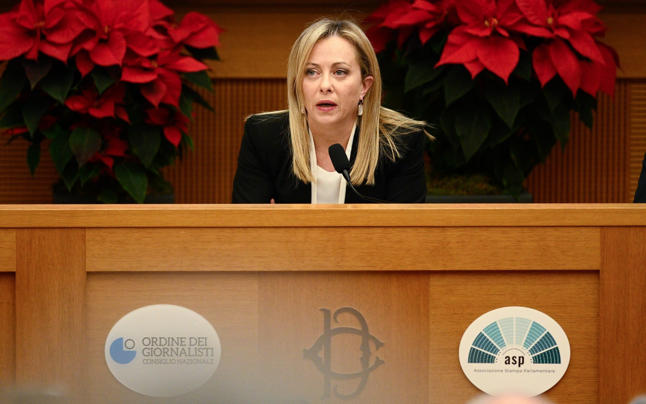 Giorgia Meloni alla conferenza stampa di fine anno nel 2022