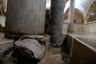 A detail of a column base of the crypt under the Basilica of San Marco, damaged by bad weather in Venice, northern Italy, 13 November 2019. A wave of bad weather has hit much of Italy on 12 November. Levels of 100-120cm above sea level are fairly common in the lagoon city and Venice is well-equipped to cope with its rafts of pontoon walkways. ANSA/ANDREA MEROLA