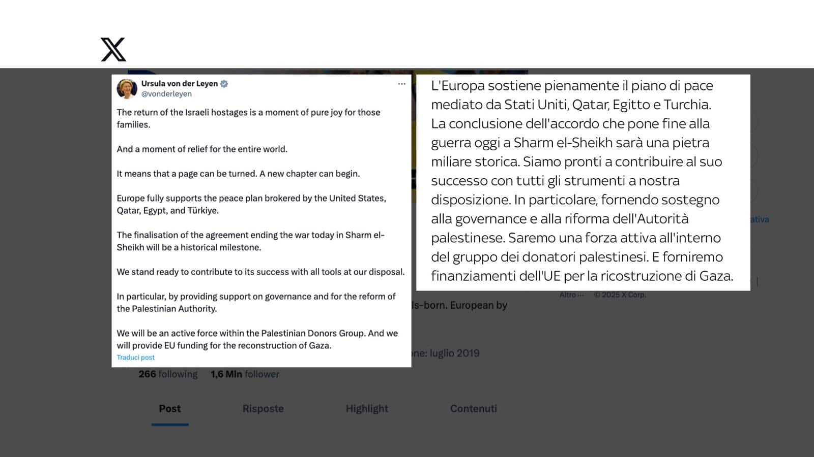 Il tweet di Ursula von der Leyen
