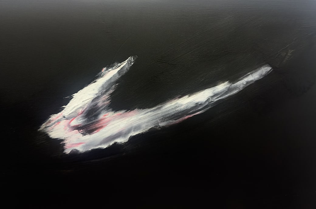 Lorenzo Puglisi, Crocifissione, 2026, olio su tavolo, 300x170 cm, dettaglio