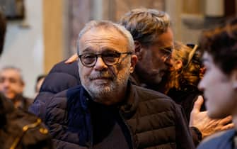 Claudio Amendola alla Chiesa degli Artisti durante i funerali di Antonello Fassari, Roma, 8 Aprile 2025. ANSA/GIUSEPPE LAMI