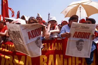 ROME, ITALY, JUNE 14, 1984 -  The Italian Communist Party mourns their great leader Enrico Berlinguer died early June 11, 1984. The Italian Communist Party is the first party in Italy Rome, June 14, 1984 (Photo by Edoardo Fornaciari/Getty Images).