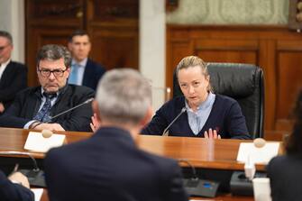 Un momento dell'incontro della premier Giorgia Meloni con i sindacati sul Dl Lavoro a Palazzo Chigi, Roma, 30 aprile 2023.
ANSA/FILIPPO ATTILI - US Palazzo Chigi + UFFICIO STAMPA, PRESS OFFICE, HANDOUT PHOTO, NO SALES, EDITORIAL USE ONLY + NPK