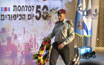 Israel chief of staff Herzi Halevi lays a wreath during the state commemoration ceremony for fallen soldiers on the 50th anniversary of the 1973 Arab-Israeli war at the Memorial Hall on Mount Herzl in Jerusalem on September 26, 2023. (Photo by MENAHEM KAHANA / AFP) (Photo by MENAHEM KAHANA/AFP via Getty Images)