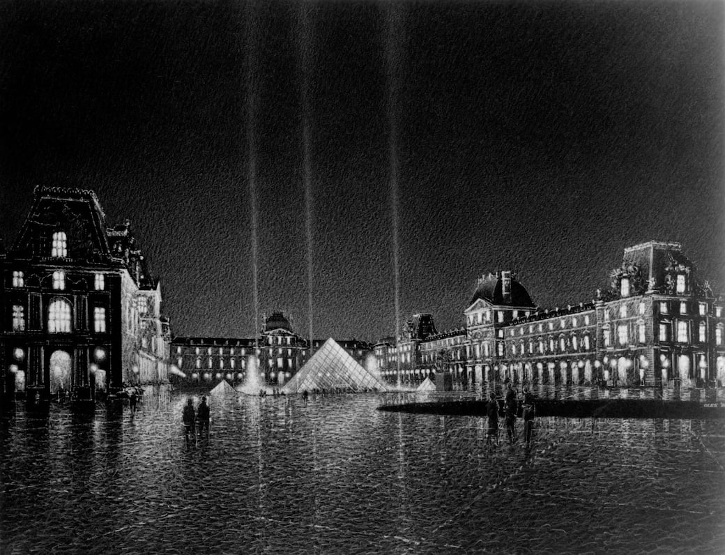 Louvre, rendering - 1984. Images © Pei Cobb Freed & Partners