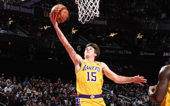 LAS VEGAS, NV - DECEMBER 9: Austin Reaves #15 of the Los Angeles Lakers drives to the basket during the game against the Indiana Pacers during the In-Season Tournament Championship game on December 9, 2023 at T-Mobile Arena in Las Vegas, Nevada. NOTE TO USER: User expressly acknowledges and agrees that, by downloading and or using this photograph, User is consenting to the terms and conditions of the Getty Images License Agreement. Mandatory Copyright Notice: Copyright 2023 NBAE (Photo by Andrew D. Bernstein/NBAE via Getty Images)