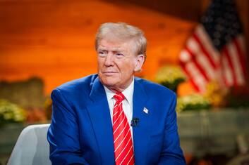 Mandatory Credit: Photo by Julia Beverly/Shutterstock (14788040o)
Donald Trump appears during the FOX News Channel's The Faulkner Focus Town Hall
FOX News Channel's 'The Faulkner Focus' Town Hall with Former President Donald Trump, Cumming, Georgia, USA - 15 Oct 2024