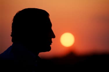 CAGLIARI, ITALY - JULY: Italian former professional footballer Gigi Riva poses at the sunset with a view on the capital of the island of Sardinia on July, 1998 in Cagliari, Italy. (Photo by Franco Origlia/Getty Images)