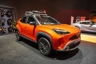 BRUSSELS, BELGIUM - JANUARY 13: Toyota Yaris Cross Hybrid compact SUV on display at Brussels Expo on January 13, 2023 in Brussels, Belgium. (Photo by Sjoerd van der Wal/Getty Images)