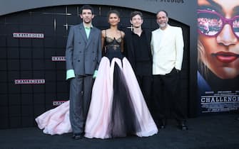 LOS ANGELES, CALIFORNIA - APRIL 16: (L-R) Josh O'Connor, Zendaya, Mike Faist and Luca Guadagnino attend the Los Angeles Premiere of Amazon MGM Studios' "Challengers" at Regency Village Theatre on April 16, 2024 in Los Angeles, California. (Photo by Stewart Cook/Getty Images for Amazon MGM Studios)