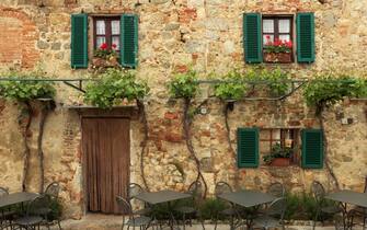 Restaurant tables in Tuscany, Italy (shot in Monteriggioni)