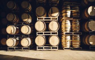 Barrels in distillery