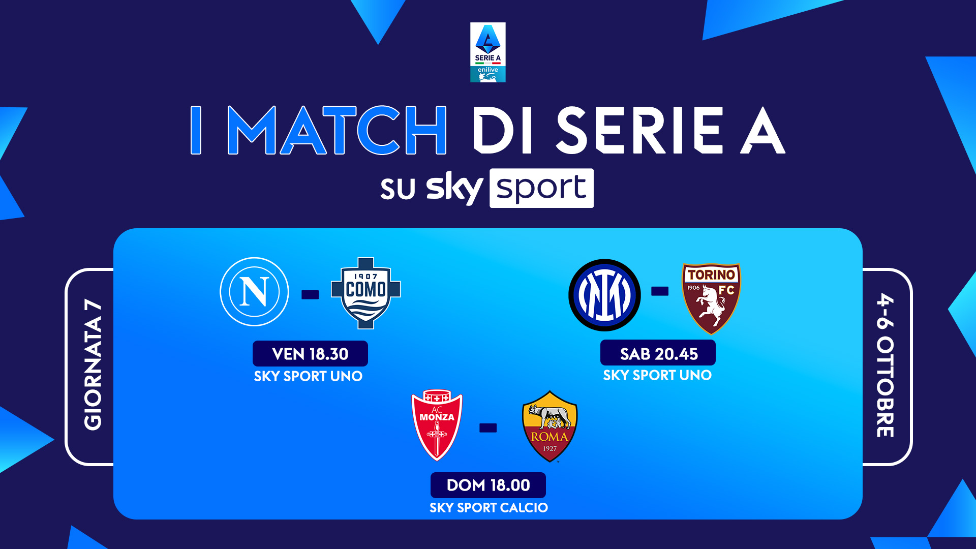 Il calendario della 7^ giornata di Serie A