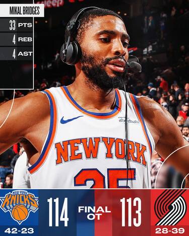 PORTLAND TRAIL BLAZERS-NEW YORK KNICKS 113-114 (OT)