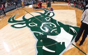 MILWAUKEE, WI - NOVEMBER 27: The Milwaukee Bucks logo before a game against the Washington Wizards on November 27, 2013 at the BMO Harris Bradley Center in Milwaukee, Wisconsin. NOTE TO USER:  User expressly acknowledges and agrees that, by downloading and or using this Photograph, user is consenting to the terms and conditions of the Getty Images License Agreement.  Mandatory Copyright Notice:  Copyright 2013 NBAE (Photo by Gary Dineen/NBAE via Getty Images)