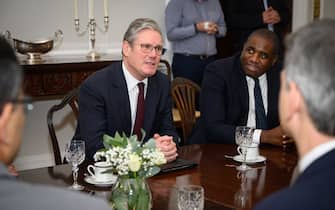 Labour Party leader Sir Keir Starmer (left) and shadow foreign secretary David Lammy (second left) during a meeting with Prime Minister of Greece Kyriakos Mitsotakis in London. Picture date: Monday November 27, 2023.