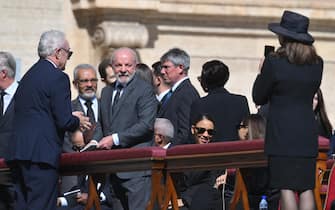 Brazil's President Luiz Inacio Lula da Silva attends the funeral Mass of Pope Francis in Saint Peter's Square in Vatican City, 26 April 2025. Pope Francis passed away on Easter Monday, 21 April 2025, at the age of 88. 
ANSA/ALESSANDRO DI MEO