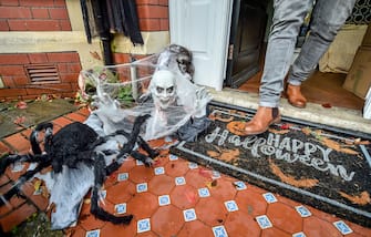 The Hargreaves family home in Llandaff, near Cardiff, is decked out and adorned with scores of realistic looking Halloween decorations, installed by Danny Hargreaves, who works in TV special effects.