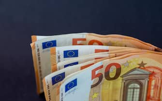 detail of fanned 50 euro banknotes