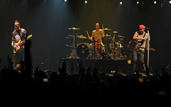 Blink-182 performs at The FLA Live Arena in Sunrise, Florida.

Featuring: Mark Hoppus, Travis Barker, Tom DeLonge
Where: Sunrise, Florida, United States
When: 11 Jul 2023
Credit: Robert Bell/INSTARimages