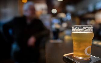 Pints of daft beer are pictured in a bar in Brest, western France , on January 10, 2023. Dry January is the tradition of abstaining from consuming alcohol throughout the month of January, to recover from a booze-soaked festive season. (Photo by FRED TANNEAU / AFP) (Photo by FRED TANNEAU/AFP via Getty Images)