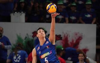 italy's Alessandro Michieletto in action during the CEV Eurovolley Men match Serbia vs Italy at the Pala Barton in Perugia, Italy, 01 September 2023
ANSA/LORIS CERQUIGLINI