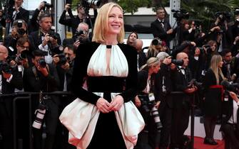 epa10641212 Cate Blanchett arrives for the screening of 'Killers of the Flower Moon' during the 76th annual Cannes Film Festival, in Cannes, France, 20 May 2023. The festival runs from 16 to 27 May.  EPA/MOHAMMED BADRA