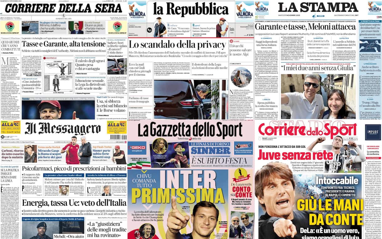 Le prime pagine dei quotidiani di oggi 11 novembre: la rassegna stampa