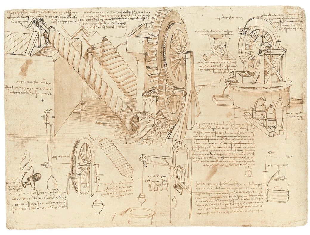 Macchine per il sollevamento dell’acqua c. 1480-1482 Codice Atlantico, f. 26v © Veneranda Biblioteca Ambrosiana