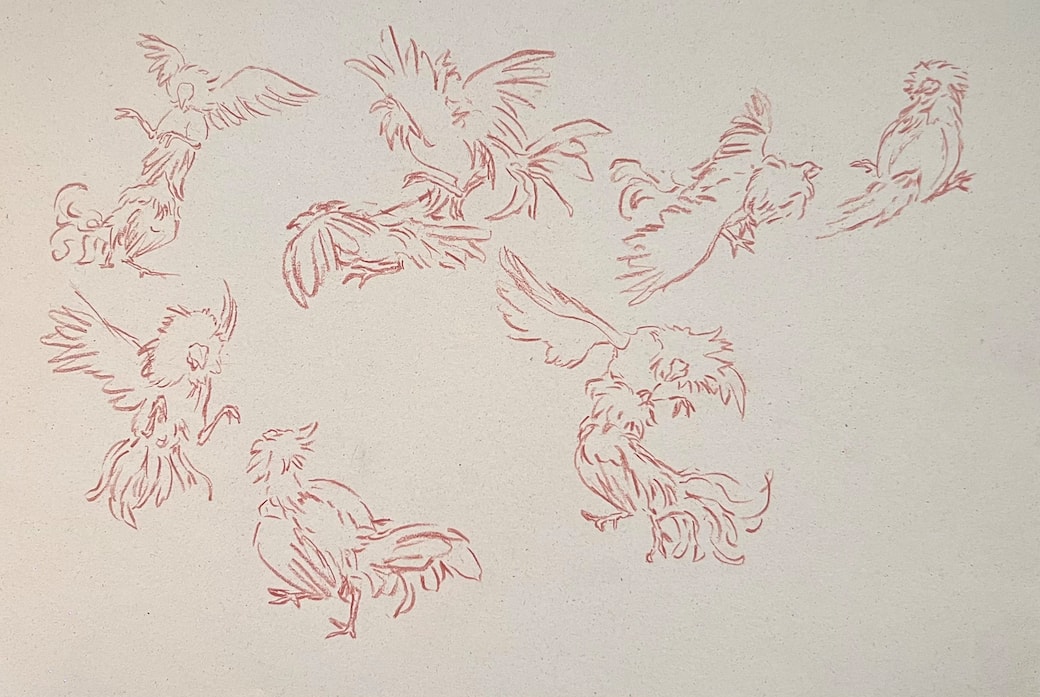 Pietro Fachini, Pelea #2, 2024. Sanguigna su carta, 21 x 29.7 cm